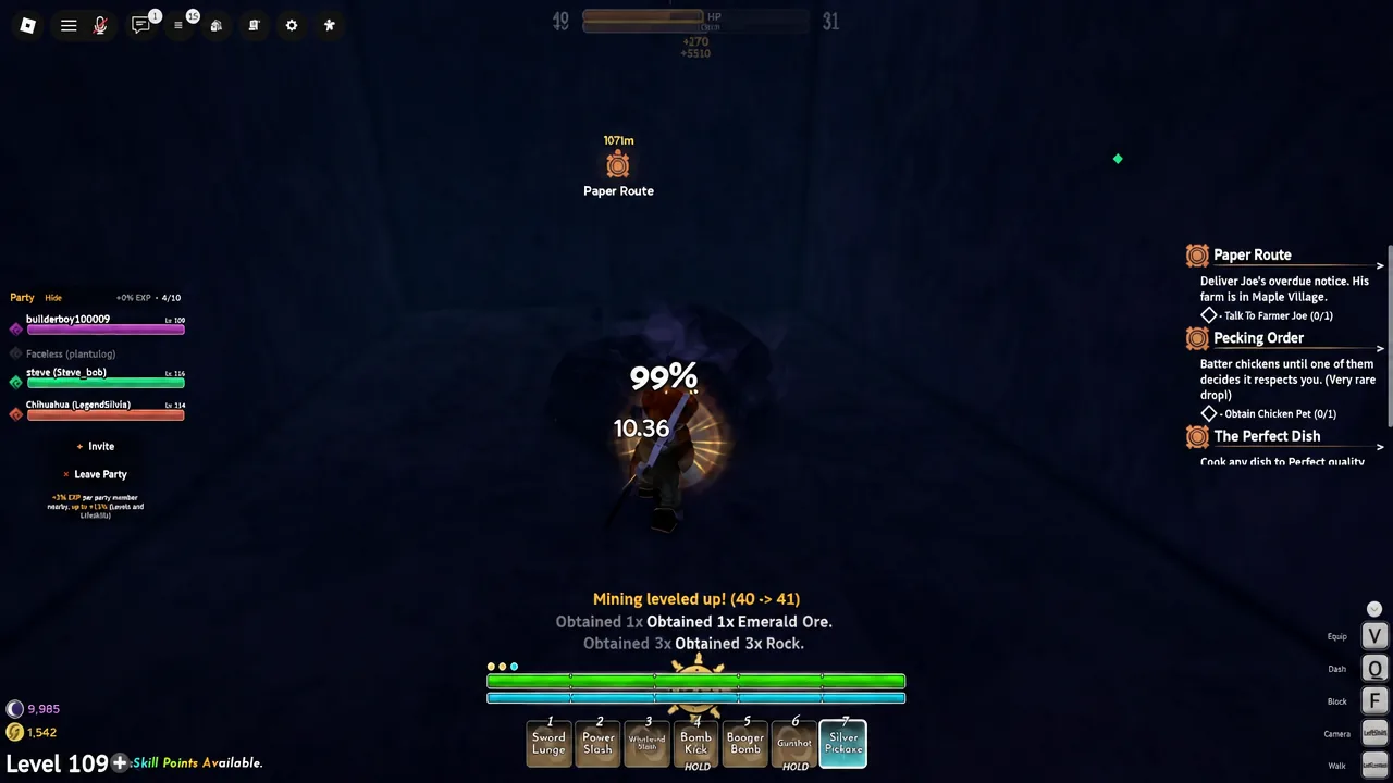 Grand Blue Roblox player mining ore with the Mining interface visible