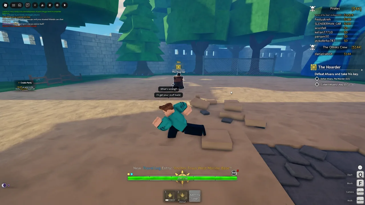 Grand Blue Roblox player speaking with an NPC during combat progression