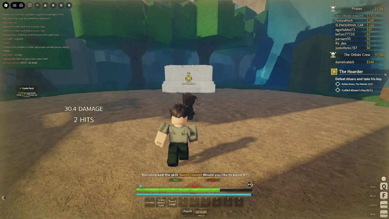 Grand Blue Roblox character training with a combat weapon